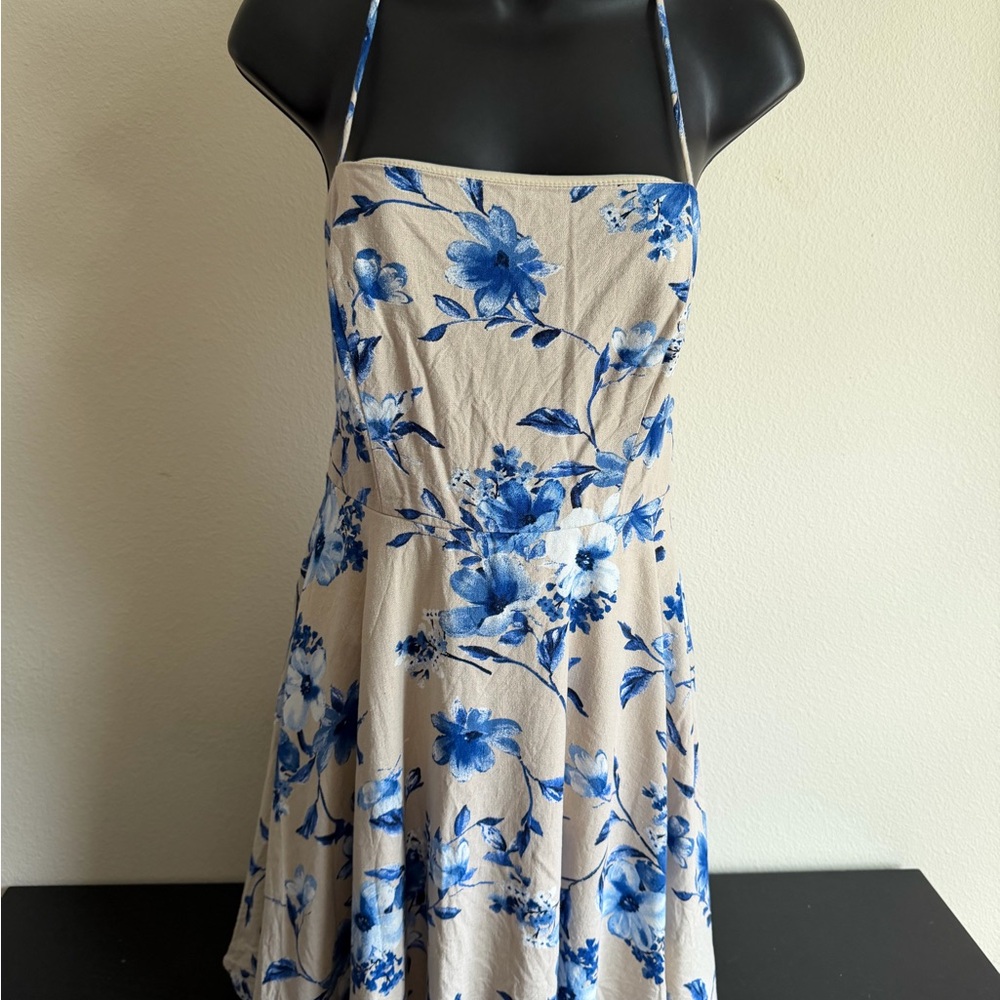 Jodi Kristopher Strapless Blue Floral Dress